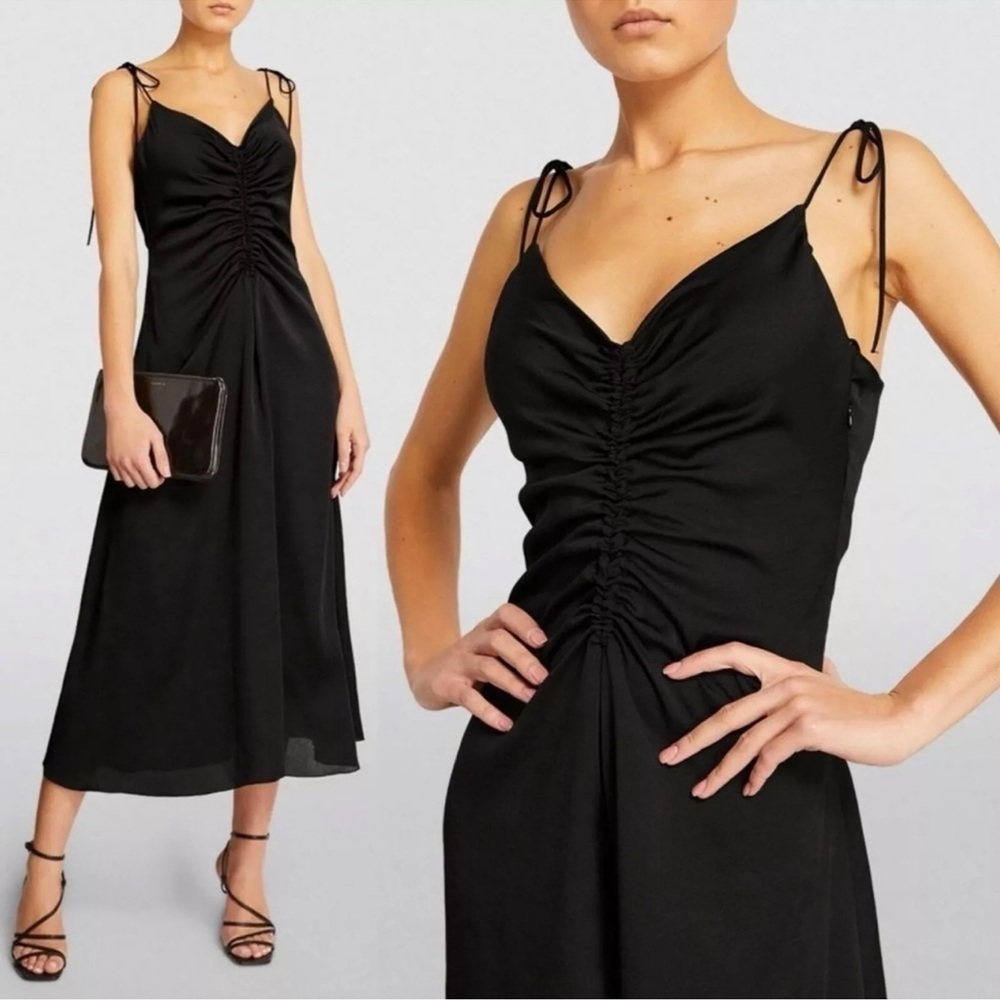 Jason Wu NWT Black Ruched Tie-Shoulder Midi Dress
